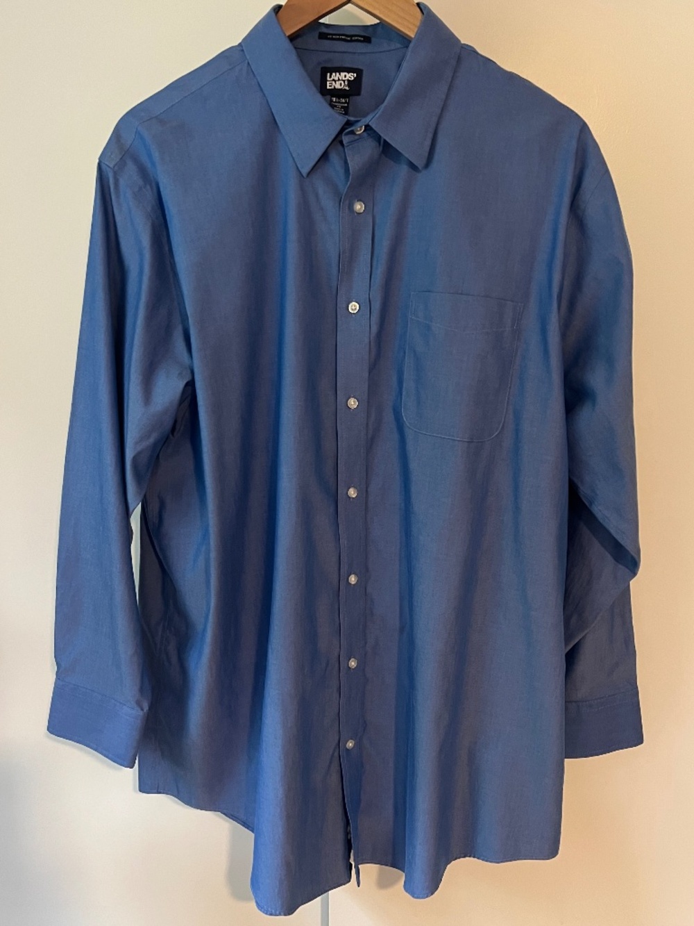Lands’ End Men’s Big and Tall Dress Shirt Blue 18.5 x 36